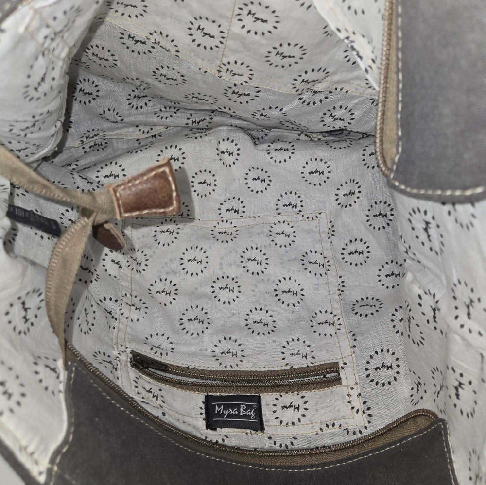 MYRA Bicycle Print Canvas/ Leather Tote Bag S-0935 18" X 13"  12"handles - Picture 11 of 15